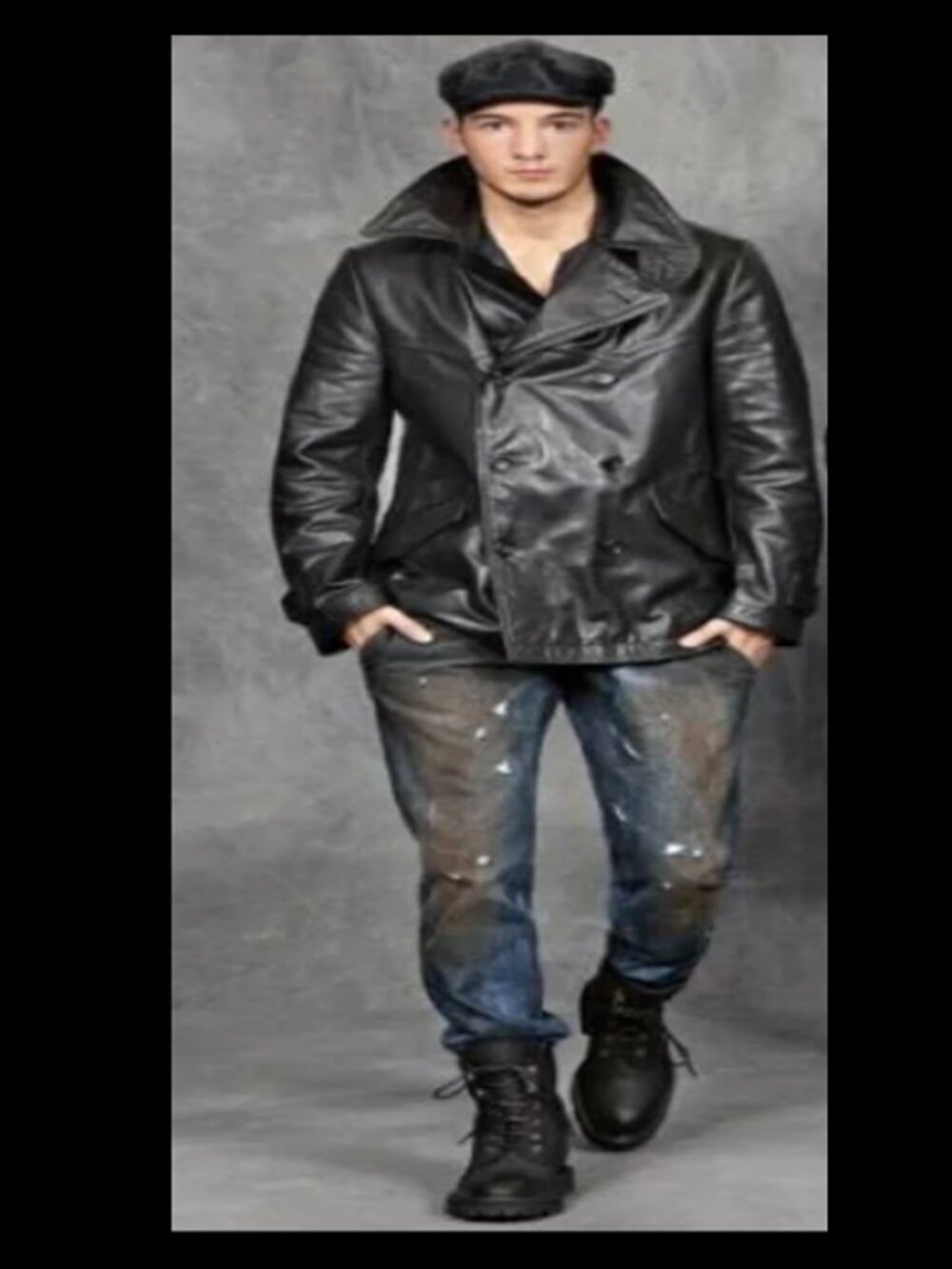 VNTG Men's Black Leather Jacket - Mid Length (lined) Size L - Luxury